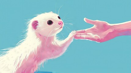 Sticker -   A blue sky painting with a person holding out a ferret's paw