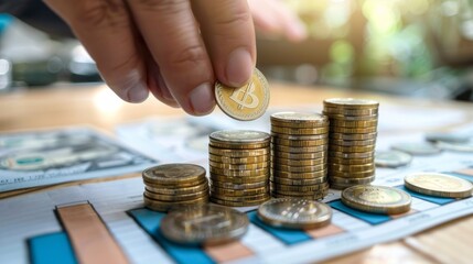 Aufkleber - A person is putting coins on top of each other