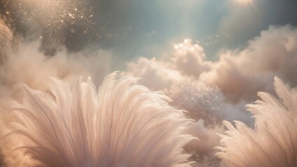 Wall Mural - Whimsical textures of soft clouds shimmer under gentle light, creating a peaceful and dreamy ambiance