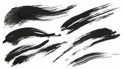 Poster - An artistic piece presenting varied black brush strokes blending on a white canvas, highlighting contrasts and artistic expressions in different strokes and patterns.