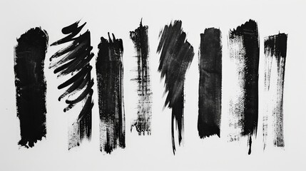 Poster - Image featuring various abstract black brush strokes on a white background, showcasing different textures and styles in a monochromatic artistic theme.