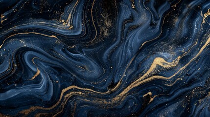Aufkleber - This artwork features a stunning display of dark blue and gold abstract paint swirls, creating a visually arresting background that conveys elegance and fluid motion.