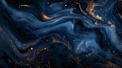 Poster - This contemporary artwork captures dark blue hues adorned with gold speckles, offering a captivating visual experience with its intricate patterns and textures.