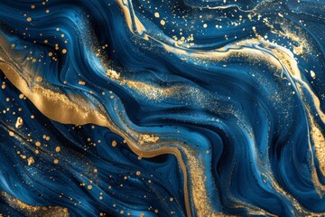 Poster - The image showcases a brilliant mix of dark blue and prominent gold swirl accents, perfectly blending modern art with luxurious aesthetics all in one masterpiece.