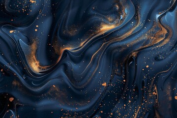 Poster - This abstract artwork features a blend of dark blue and gold with fluidic patterns, reflecting a combination of modern elegance and creative sophistication.