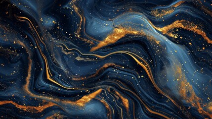 Aufkleber - This image displays beautifully fluid patterns of blue and gold with intricate swirls, creating an elegant and modern composition that is perfect for artistic and decorative purposes.