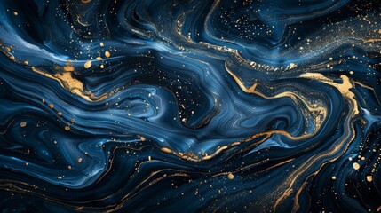 Aufkleber - A striking abstract art piece featuring swirling blue and gold patterns, creating a sense of depth and movement that draws in the viewer and adds a touch of modern elegance.