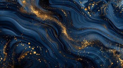 Leinwandbilder - A fluid style abstract piece with waves of dark blue and gold, featuring dynamic motions and striking composition, representing elegance and modern beauty.