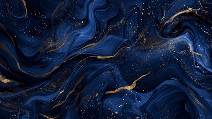 Aufkleber - This fluid abstract piece in blue and gold showcases sweeping swirls and cosmic splatters, exuding elegance and sophistication, ideal for contemporary art spaces.