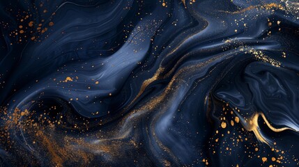 Poster - A stylish abstract artwork with dark blue and gold flowing patterns, offering an elegant and modern design perfect for sophisticated interior décor and upscale spaces.