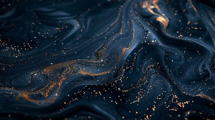 Aufkleber - A mesmerizing abstract composition featuring dark waves intertwined with golden highlights and specks sparkling across the surface, creating an elegant and dynamic visual effect.