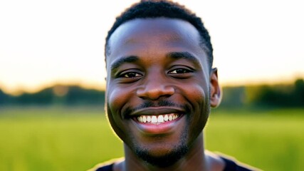 Wall Mural - Man smiling on a green wheat field