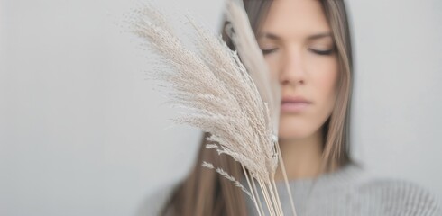 Wall Mural - Woman Holding Pampas Grass