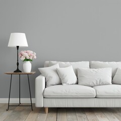 Canvas Print - Grey Sofa in Living Room With Floor Lamp