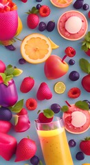 Wall Mural - A refreshing summer smoothie with fresh fruit and berries Video 4k animation