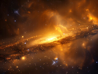 Wall Mural - Cigar Galaxy Centered on Dark Amber Background: A Celestial Show