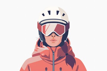 A modern vector illustration depicting a skier wearing a helmet and a red jacket, ready for a thrilling ride down the slopes. The image highlights safety and winter sports excitement.