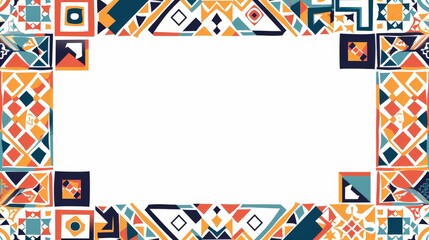 Poster - A vibrant frame featuring a colorful geometric pattern all around with a white central area. Ideal for adding a bright and artistic touch to any content.