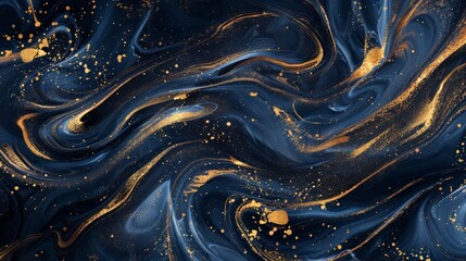 Aufkleber - The abstract painting captures fluid and dynamic designs in blue and gold, resembling marble with an intricate and elegant touch, making it visually captivating.