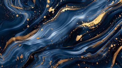 Aufkleber - This abstract art piece showcases swirling blue and gold patterns, imitating marble texture with dynamic fluidity and a touch of elegance, portraying modern artistic expression.