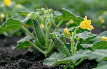 Wall Mural - Zucchini Plant With Flowers and Fruit