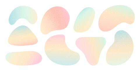 Poster - pastel pink yellow blue colors gradient liquid blob set. grain textured stain spots isolated on whit