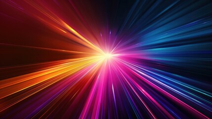 Wall Mural - abstract dark background of light with stripes of colorful rays moving from the center