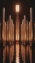 Wall Mural - A group of metal poles are lined up in a row, AI