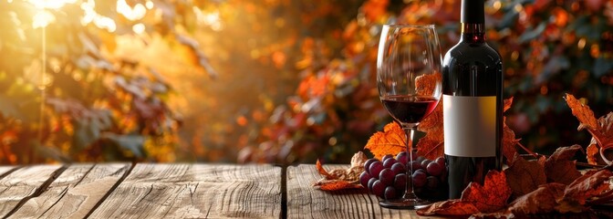 Wall Mural - Autumn fall wine bottle nad glass wallpaper background