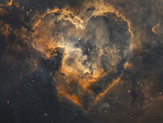Wall Mural - Enchanting Heart Nebula Centered on a Dark Gold Background: A Stellar Phenomenon