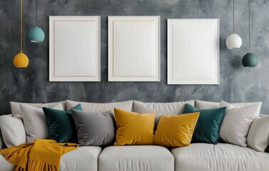 Poster - White Sofa With Yellow Pillows in Modern Living Room