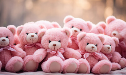 Wall Mural - Group of Pink Teddy Bears with Pink Bows
