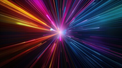 Wall Mural - abstract dark background of light with stripes of colorful rays moving from the center