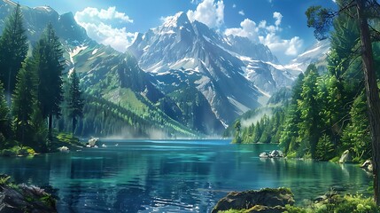 Wall Mural - mountains, lakes, forests, capturing the beauty and tranquility of nature