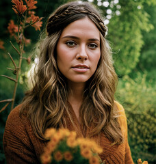 Wall Mural - A young hippie girl with typical clothing of the 60's hippie movement