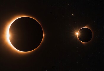 Two stars in close orbit, with one star passing in front of the other, creating an eclipse and a unique interplay of light and shadow.