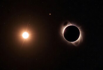 Wall Mural - two stars in close orbit, with one star passing in front of the other, creating an eclipse and a uni