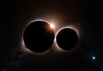 Wall Mural - two stars in close orbit, with one star passing in front of the other, creating an eclipse and a uni