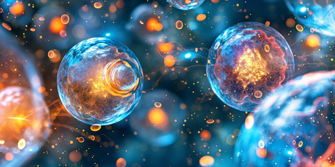 Poster - Biotechnology cells dividing showing concept of stem cell research and treatment