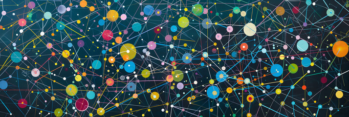 Poster - Complex network of connections is linking colorful dots with lines
