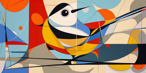 Aufkleber - Bird painting using geometric shapes, abstract art of bird watching