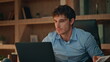 © stockbusters - Financial manager rejoicing success working late workplace close up. Man dancing