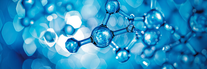 Aufkleber - Glass molecule structure floating on a blue background