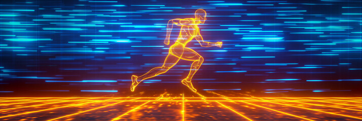 Aufkleber - Abstract glowing human body running through digital data stream