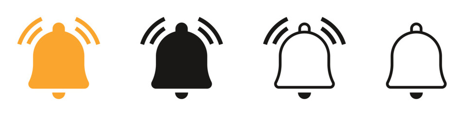 Leinwandbilder - Notification bell icon set. Alarm symbol. Ringing bells. incoming inbox message sign, outline flat notification reminder icons collection. vector illustration