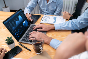 Poster - financial data analysis dashboard by fintech bi or business intelligence display on laptop screen to