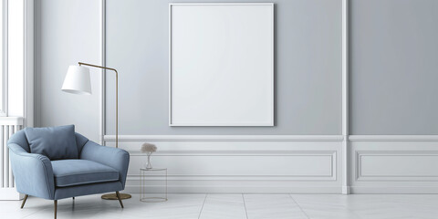 Poster - Modern living room interior with an empty frame providing copy space for designers