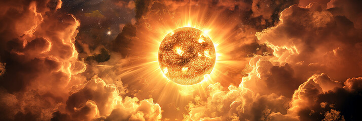 Aufkleber - Giant star shining through golden clouds in outer space