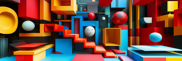 Poster - Abstract geometric shapes forming modern art installation