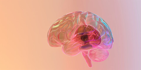 Poster - Human brain showing limbic system floating on gradient background